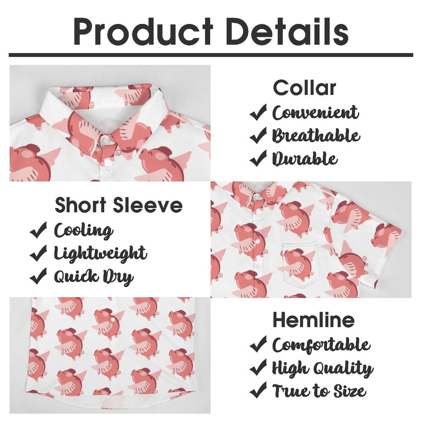 Men's Hawaiian Flying Pig Print Resort Shirt 2306101859