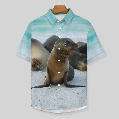 Men's Sea Lion Painted Print Vacation Hawaiian Shirt