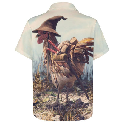 Men's Hawaiian Kung Fu Chicken Print Casual Short Sleeve Shirt 2306102830