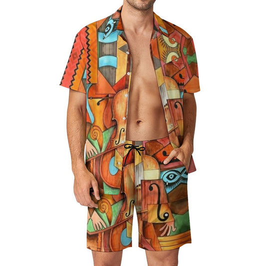 Men's Hawaiian Print Beach Two-Piece Suit 2305102310