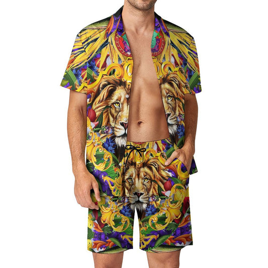 Men's Hawaiian Print Beach Two-Piece Suit 2305102309