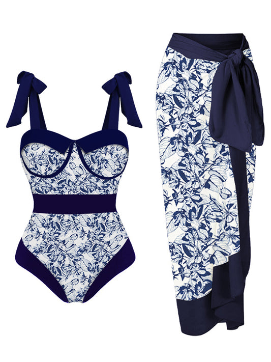 Vintage Colorblock Print Swimsuit and Cover Up