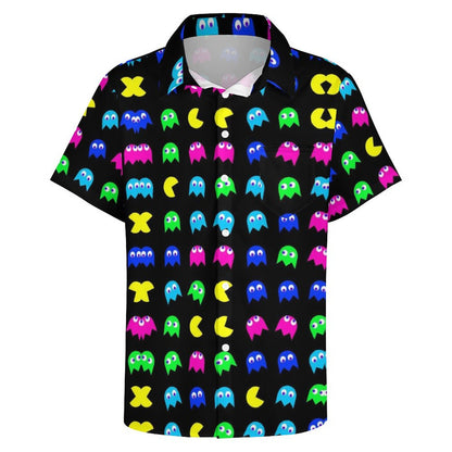 Men's Little Monster Print Casual Short Sleeve Shirt 2306102379
