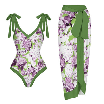 Casual Printed One-Piece Swimsuit And Cover Up 2305102666