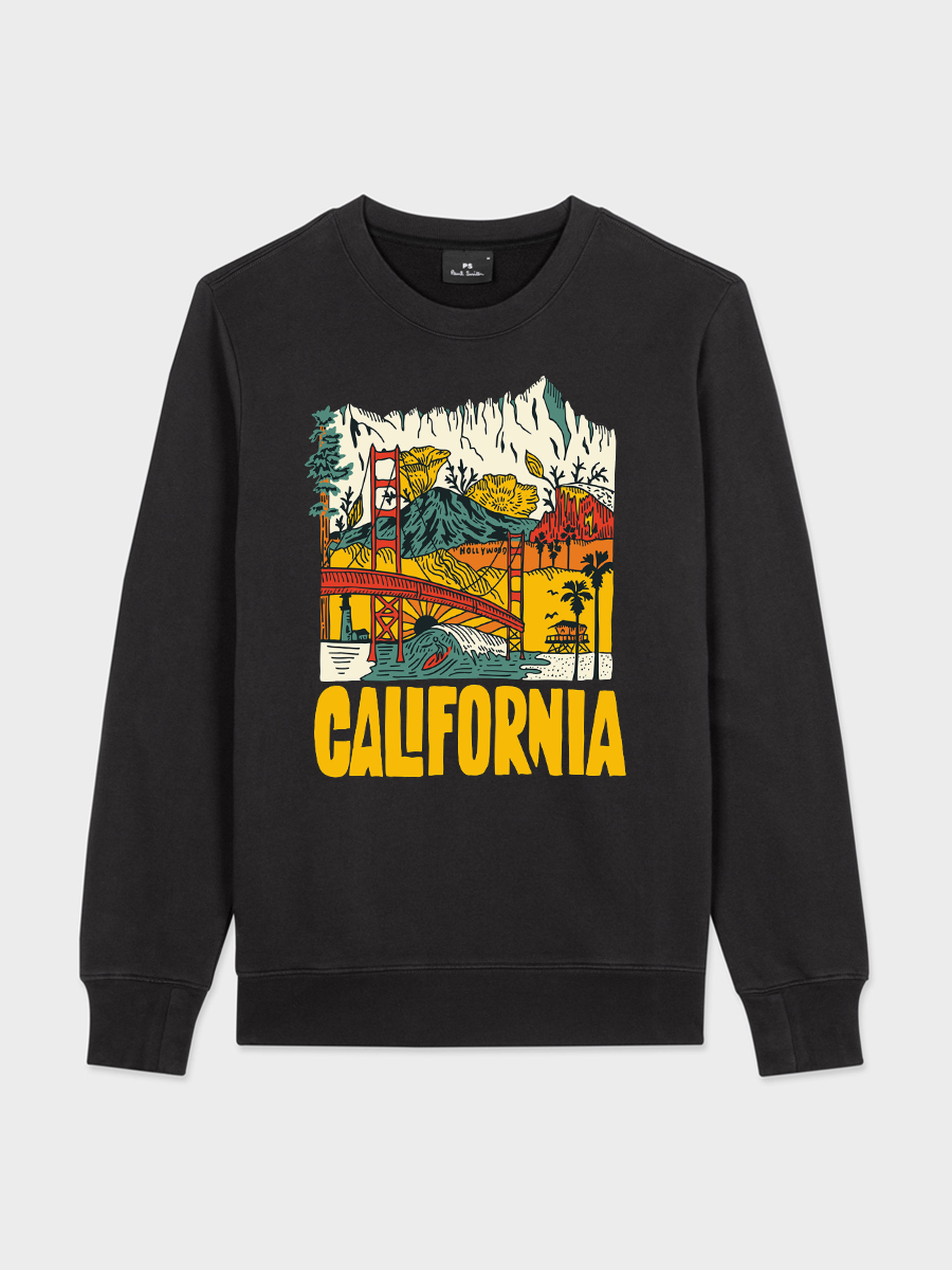 Men's Round Neck Casual California Printed Long Sleeve Sweatshirt