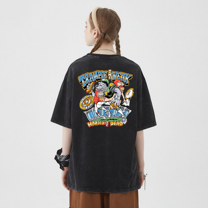 Unisex Vintage Casual Wash Print Denim T