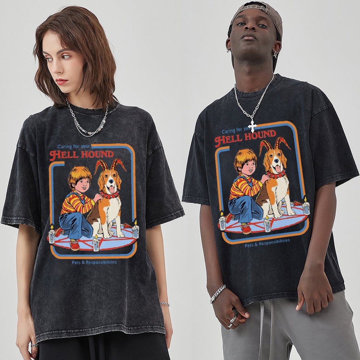Unisex Vintage Solid Wash Denim T-Shirts