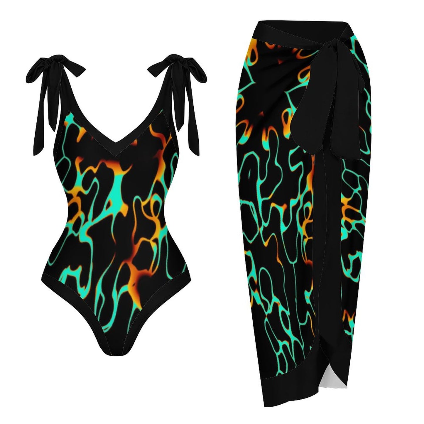 Casual Printed One-Piece Swimsuit And Cover Up 2305102422