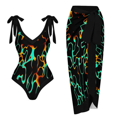 Casual Printed One-Piece Swimsuit And Cover Up 2305102422