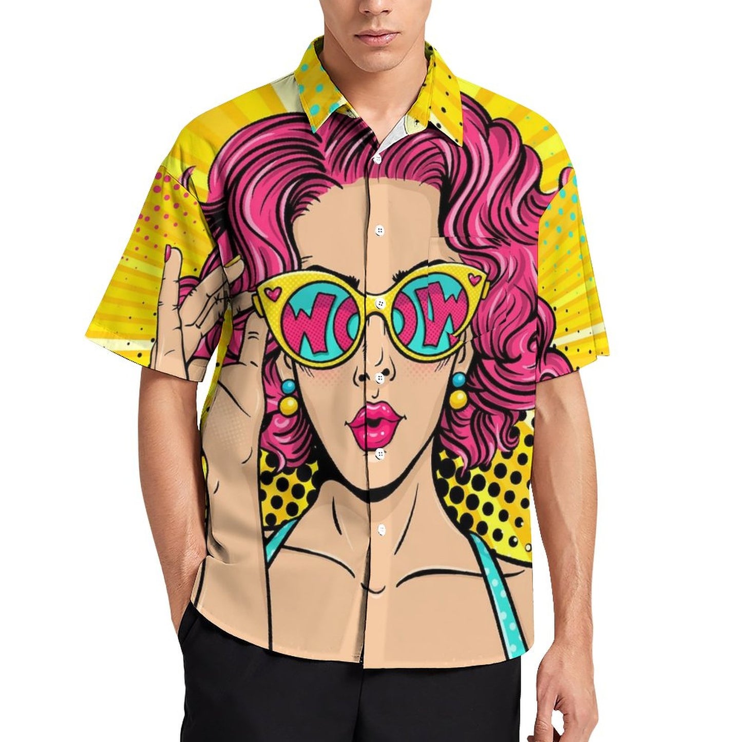 Men's Hawaiian Pinup Girl Print Casual Short Sleeve Shirt 2306102362