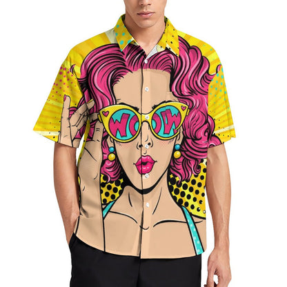 Men's Hawaiian Pinup Girl Print Casual Short Sleeve Shirt 2306102362