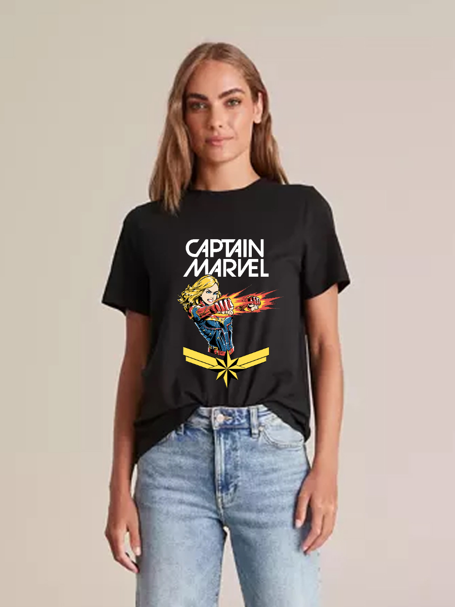 Women's Casual Captain Marvel Printed Round Neck Short Sleeve T-Shirt
