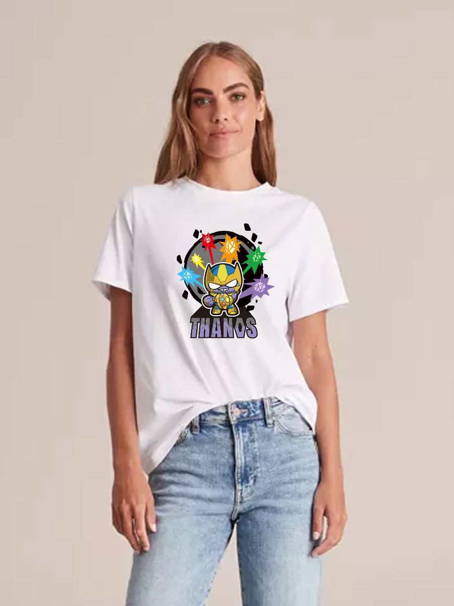 Women's Casual Tiny Thanos Printed Round Neck Short Sleeve T-Shirt