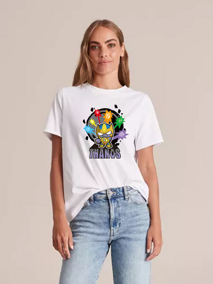 Women's Casual Tiny Thanos Printed Round Neck Short Sleeve T-Shirt