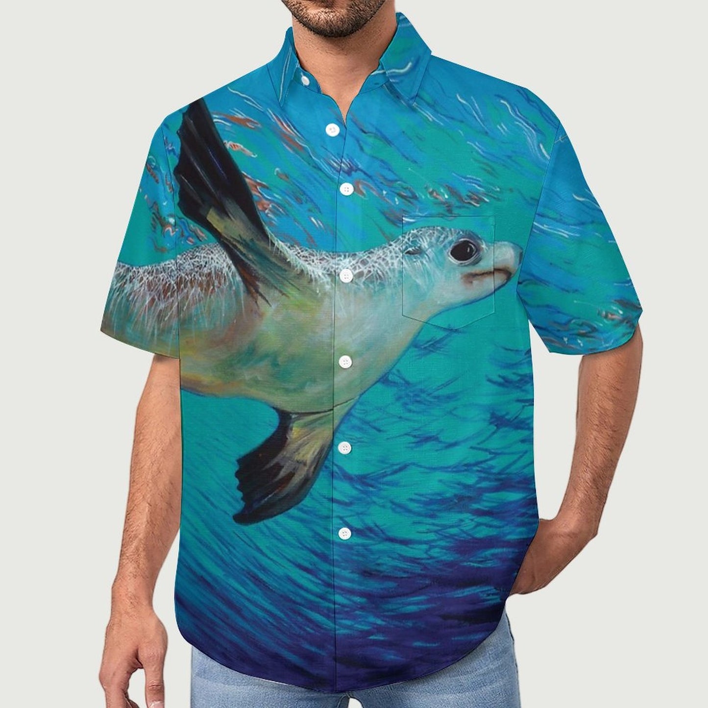 Men's Sea Lion Painted Print Vacation Hawaiian Shirt