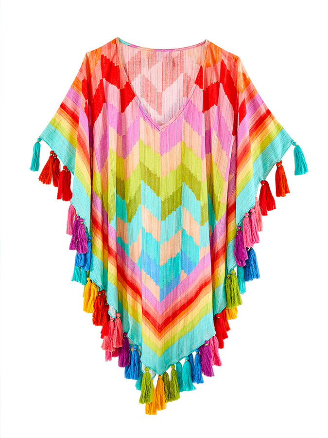 Fashion Rainbow Colorblock Beach Bikini Fringe Set