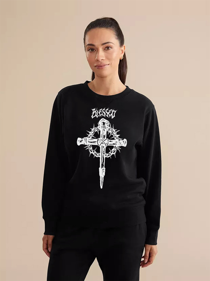 Unisex Round Neck Casual Cross Printed Long Sleeve Sweatshirt