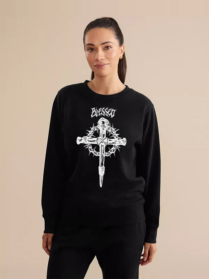 Unisex Round Neck Casual Cross Printed Long Sleeve Sweatshirt
