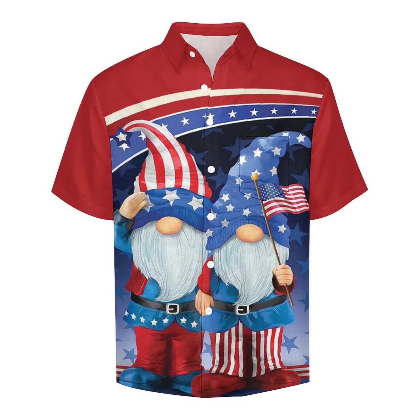 Independence Day Flag Midget Chest Pocket Linen Short Sleeve Shirt 2306101232