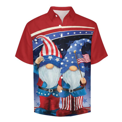 Independence Day Flag Midget Chest Pocket Linen Short Sleeve Shirt 2306101232