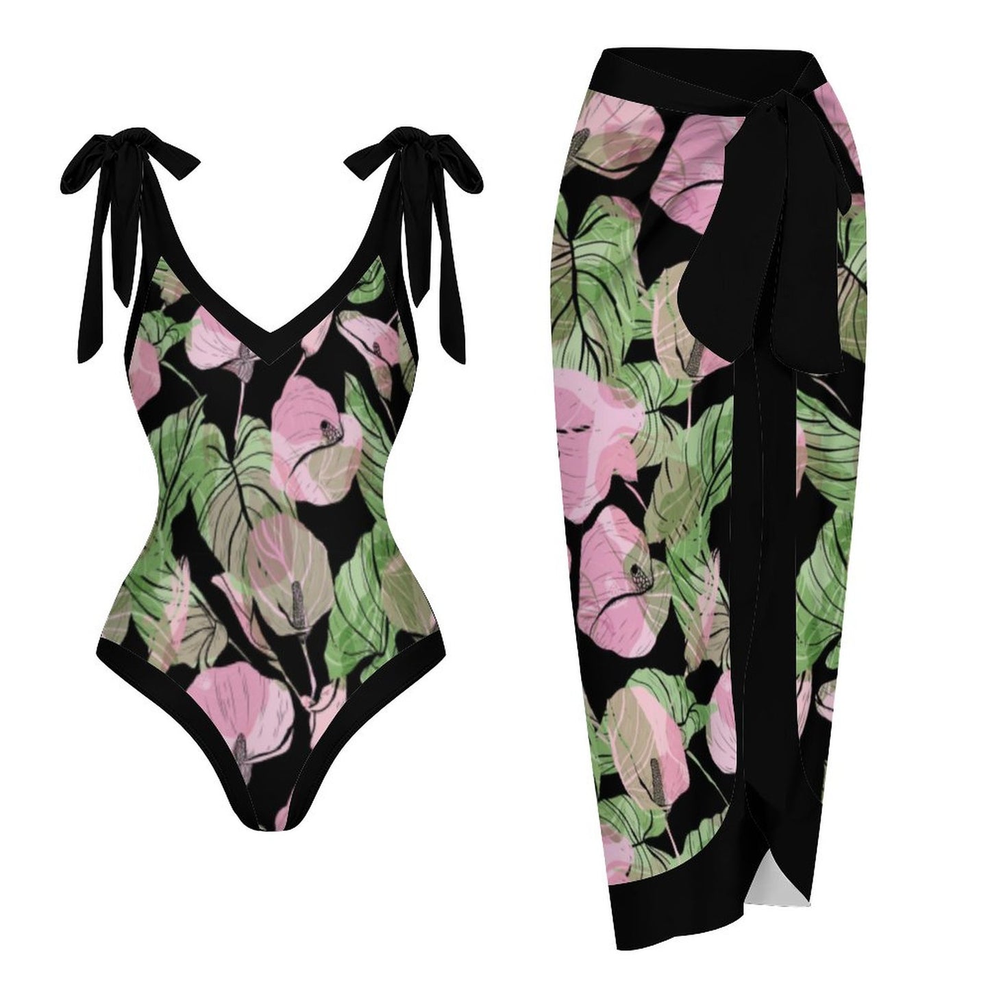 Casual Printed One-Piece Swimsuit And Cover Up 2305102413