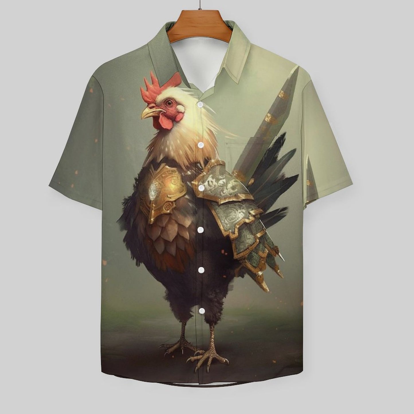 Men's Hawaiian Kung Fu Chicken Print Casual Short Sleeve Shirt 2306102832