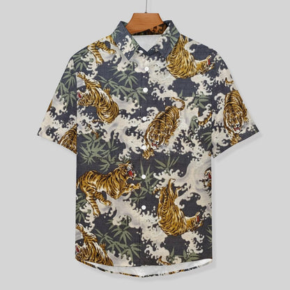 Cotton Tiger Breast Pocket Short Sleeve Resort Shirt 2306100688