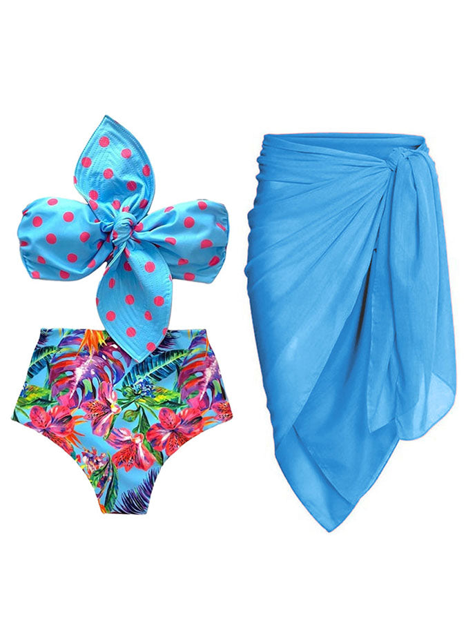 Fashion Floral Print Beach Bikini and Cover Up