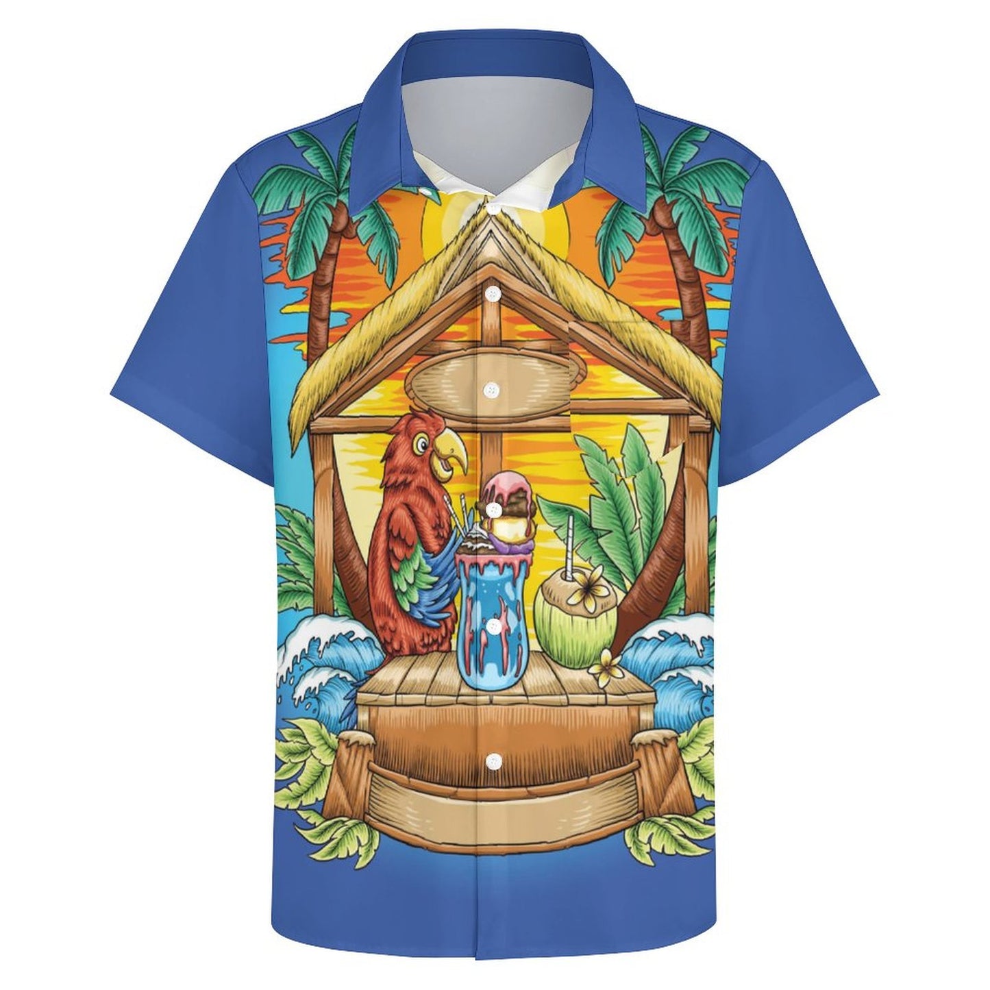 Men's Hawaiian Parrot Print Casual Short Sleeve Shirt 2306102578