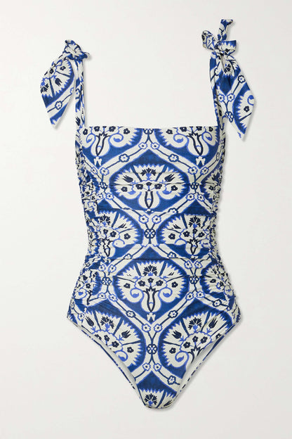 Vintage Print One Piece Swimsuit and Cover Up