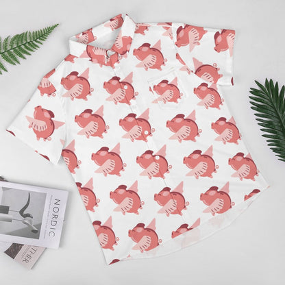 Men's Hawaiian Flying Pig Print Resort Shirt 2306101859