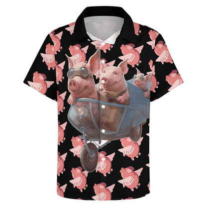 Men's Hawaiian Flying Pig Print Resort Shirt 2306101862