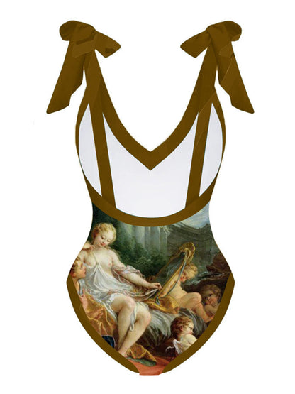 Vintage Oil Painting Print One Piece Swimsuit