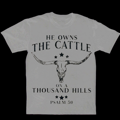 He Owns the Cattle on a Thousand Hills Men's Casual Printed T-Shirt