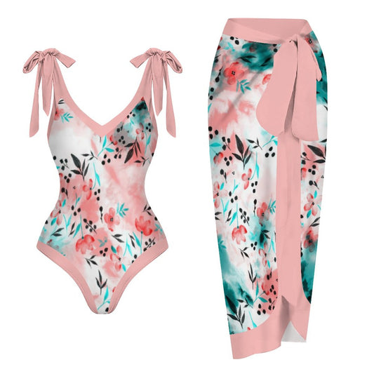 Casual Printed One-Piece Swimsuit And Cover Up 2305102411