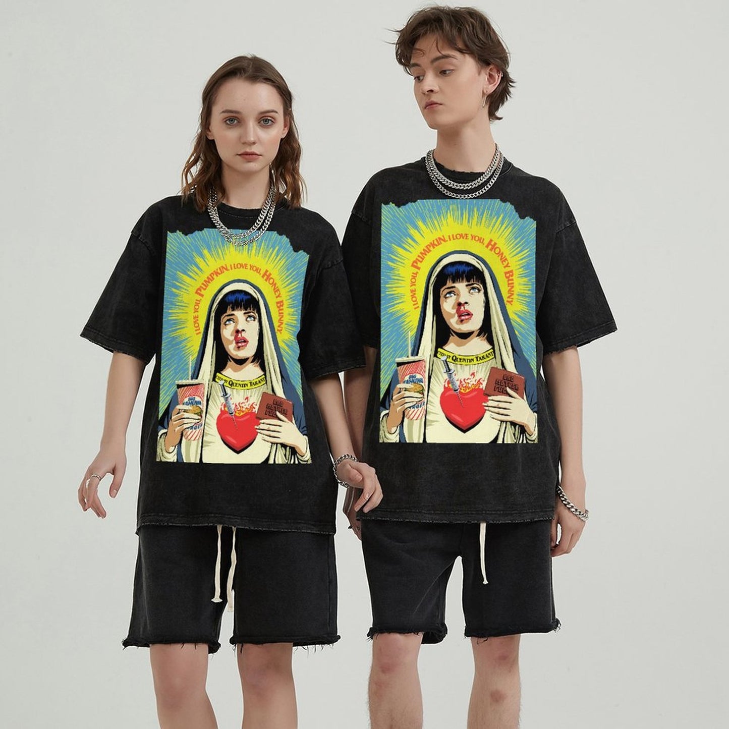 Unisex Vintage Solid Wash Denim T-Shirts