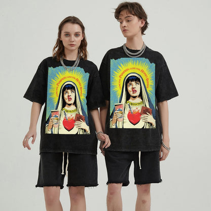 Unisex Vintage Solid Wash Denim T-Shirts