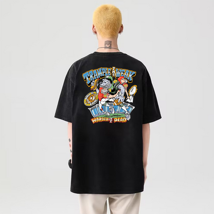 Unisex Vintage Casual Wash Print Denim T