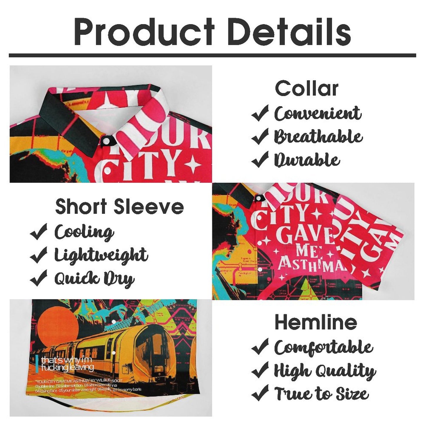 Men's Hawaiian Your City Gave Me Asthma Print Casual Short Sleeve Shirt 2306102363