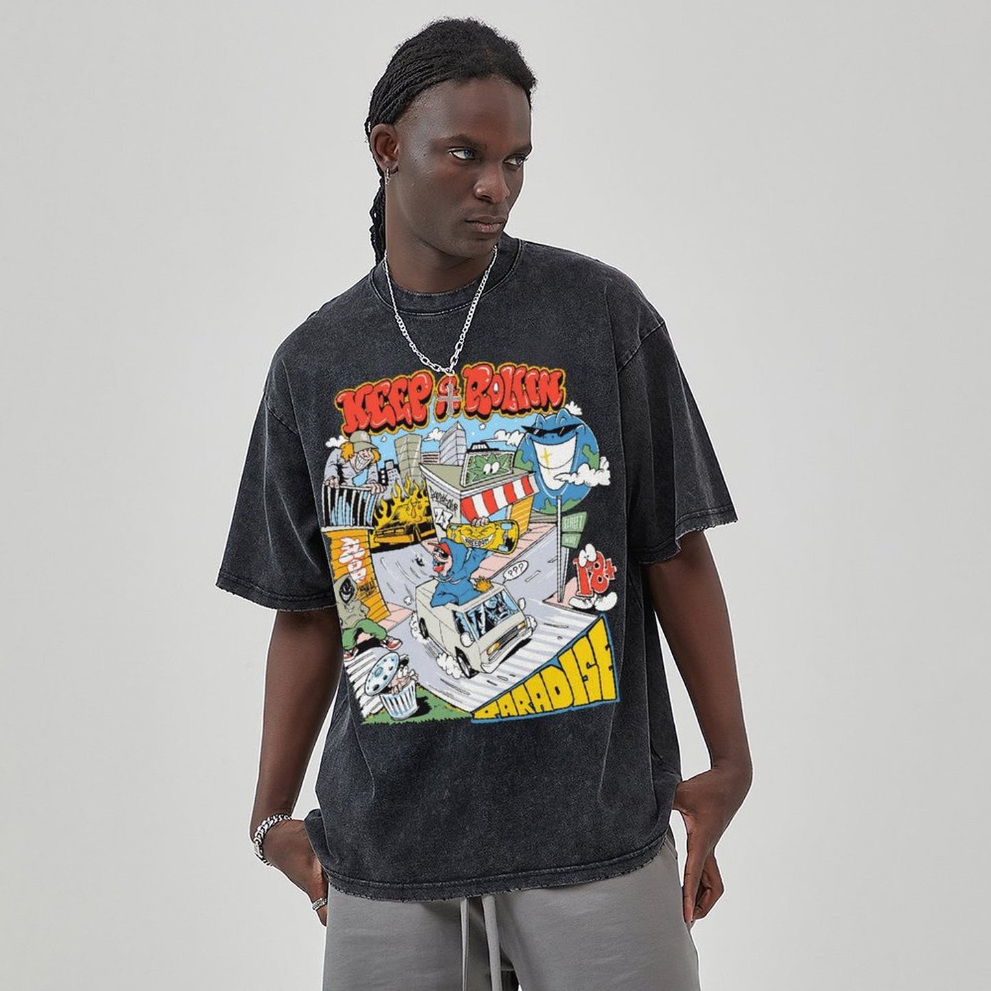 Unisex Vintage Solid Wash Denim T-Shirts