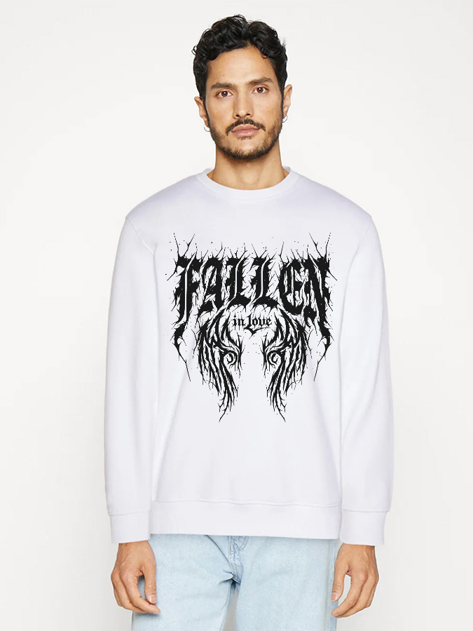 Unisex Round Neck Casual Fallen In Love Printed Long Sleeve Sweatshirt