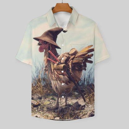 Men's Hawaiian Kung Fu Chicken Print Casual Short Sleeve Shirt 2306102830