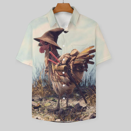 Men's Hawaiian Kung Fu Chicken Print Casual Short Sleeve Shirt 2306102830