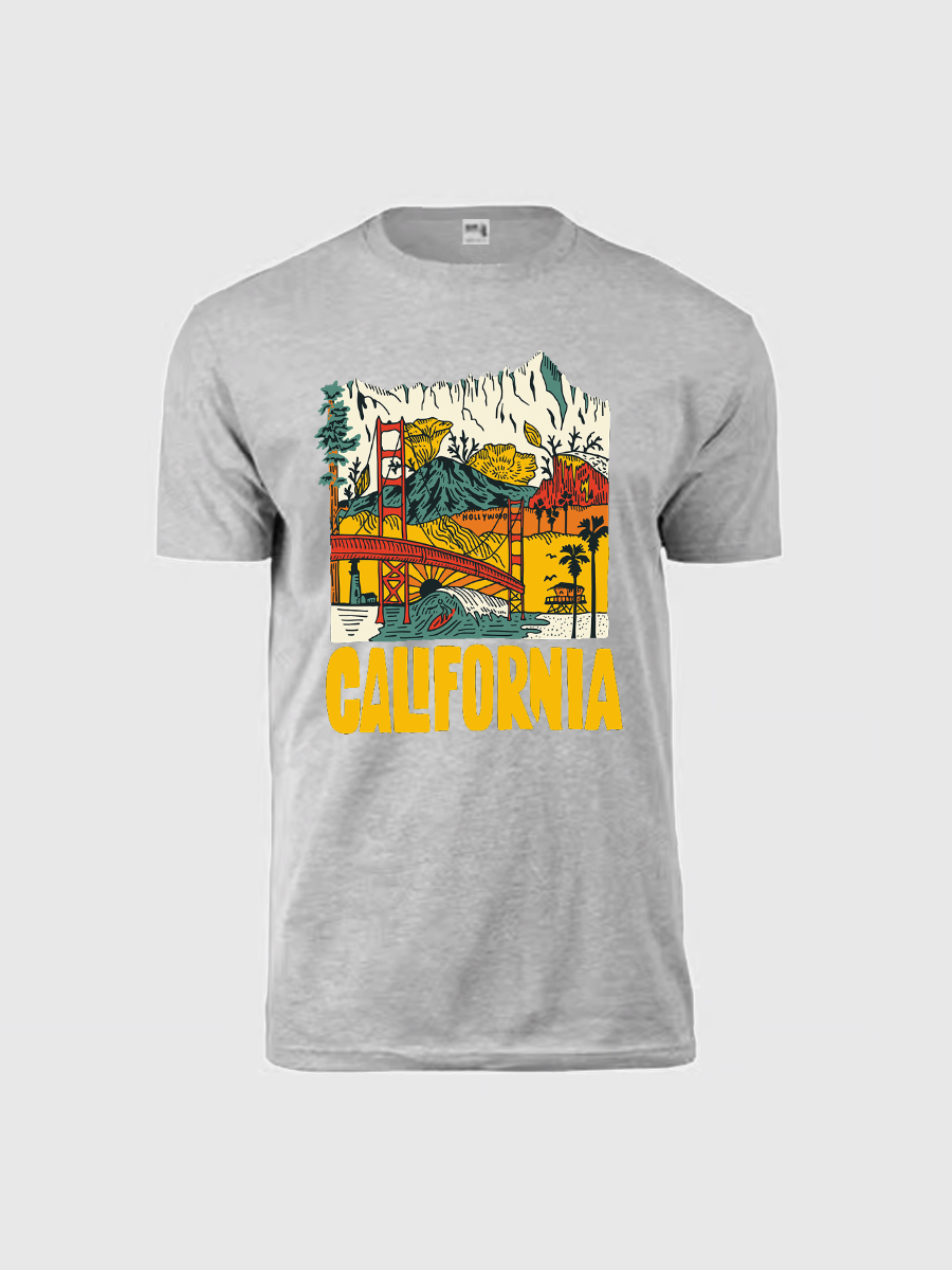 Men's Casual California Printed Round Neck Short Sleeve T-Shirt