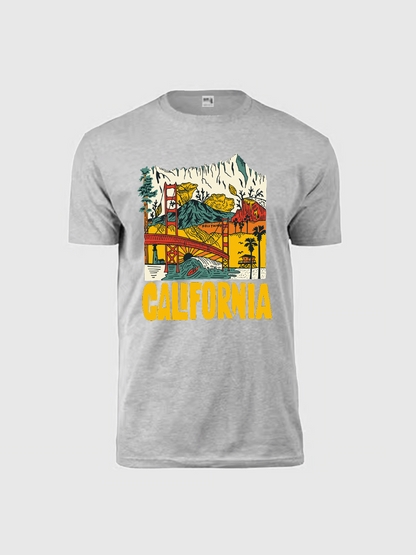 Men's Casual California Printed Round Neck Short Sleeve T-Shirt