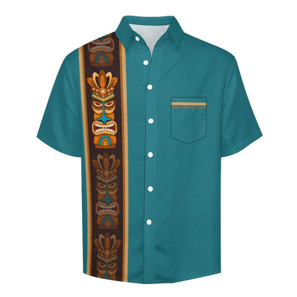 Striped Geometric Print Hawaiian Men's Casual Shirt