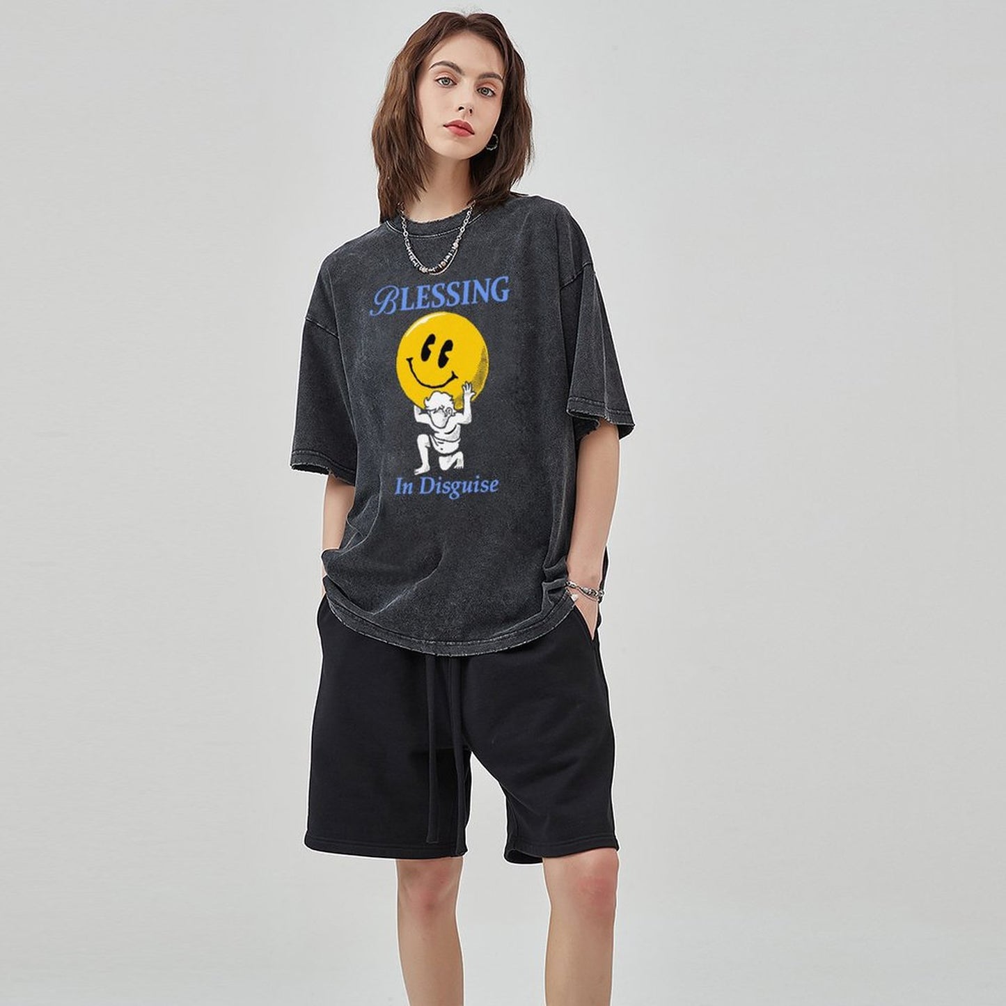 Unisex Vintage Solid Wash Denim T-Shirts 2306102105
