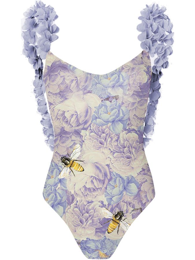 Petal Trim Backless Fashion One Piece Swimsuit