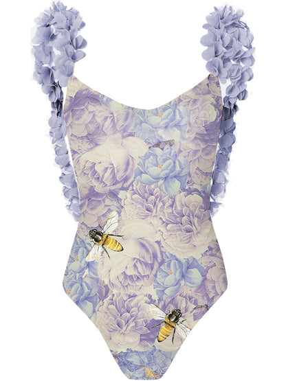 Petal Trim Backless Fashion One Piece Swimsuit