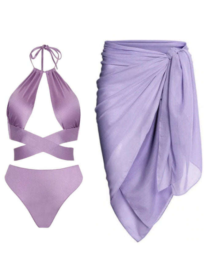 Solid Color Backless Bikini